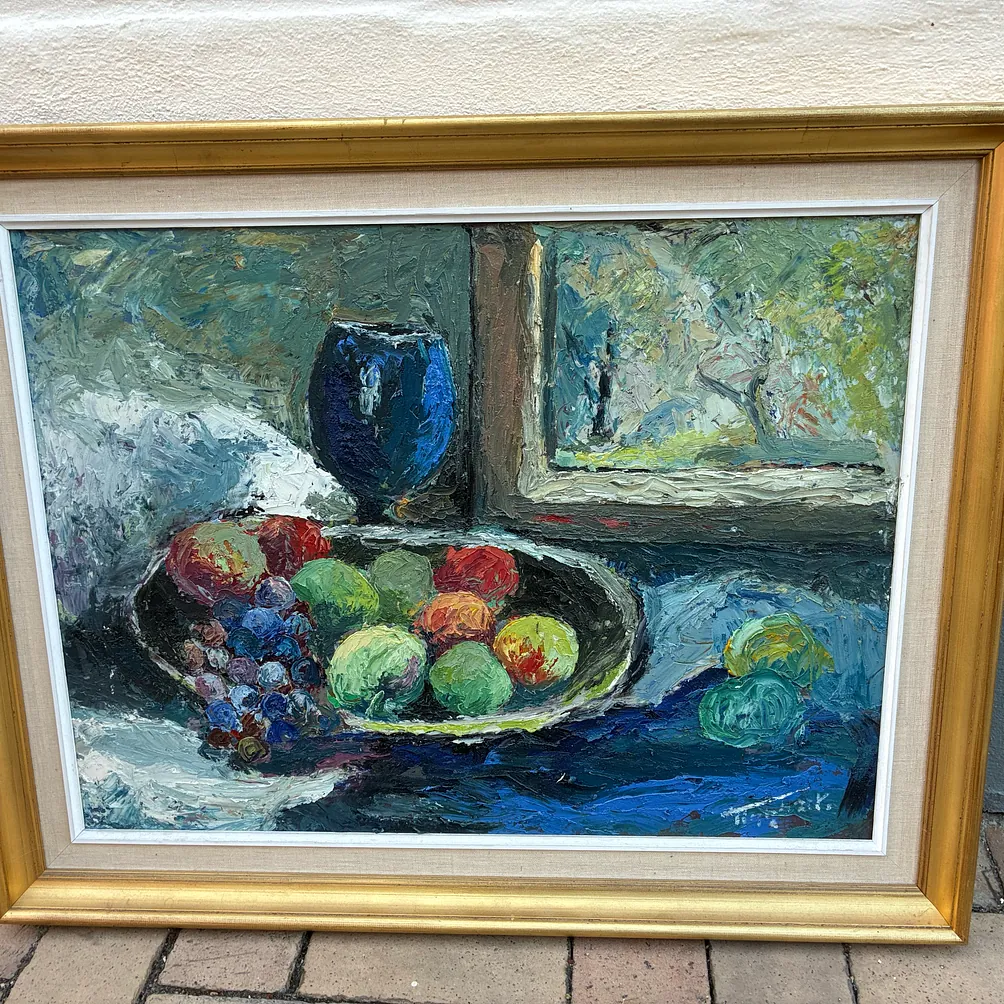 Herluf Tingkær, opstilling med frugter. Oliemaleri, 77 x 61 cm